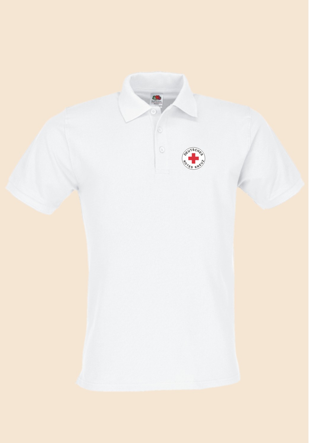 Man´s Superior Polo weiß 60 Grad waschbar - Rundlogo 8cm